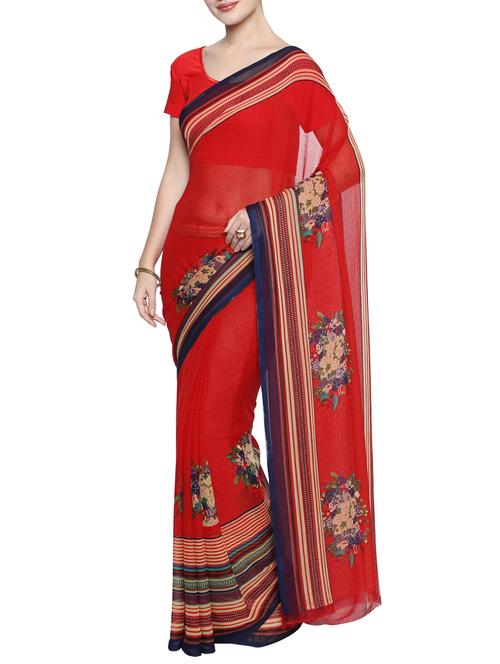 contrast bordered printed saree with blouse - 15354191 -  Standard Image - 0