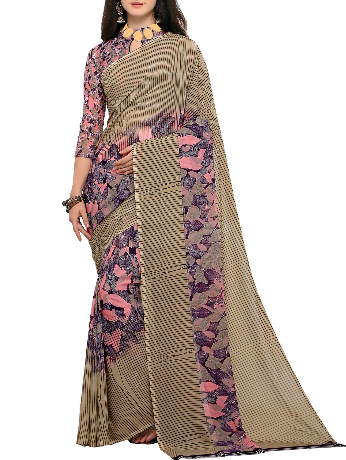 stripes printed saree with blouse - 15354202 -  Zoom Image - 0