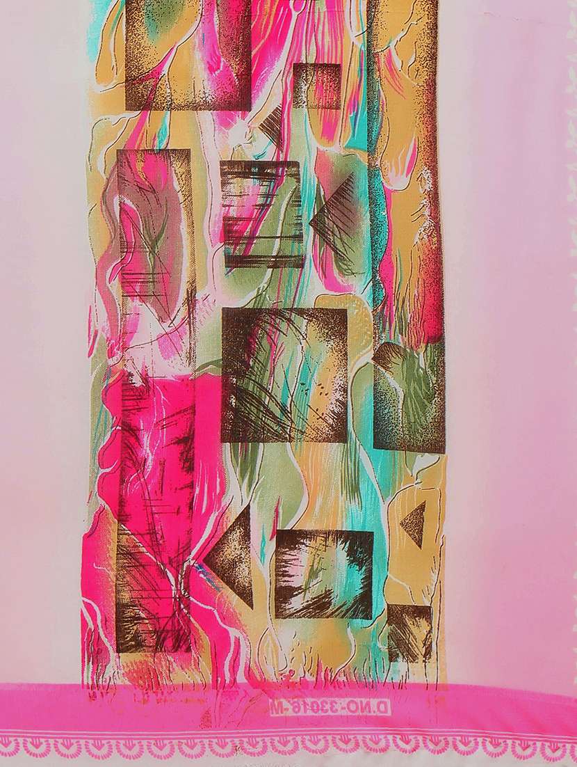 contrast bordered printed saree with blouse - 15354216 -  Standard Image - 3