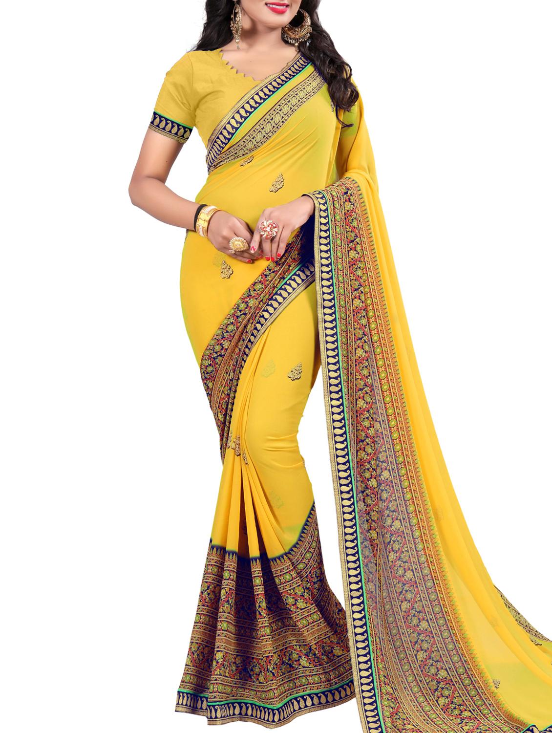 contrast bordered printed saree with blouse - 15354229 -  Zoom Image - 0
