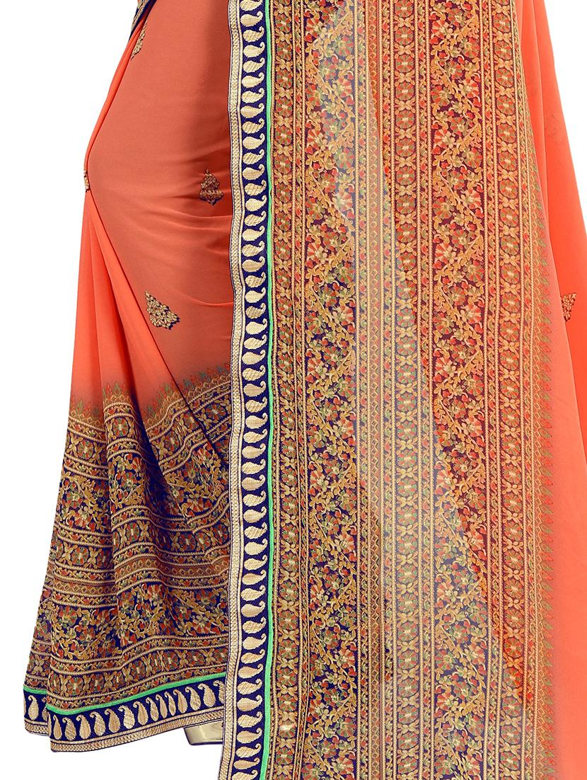 contrast bordered printed saree with blouse - 15354230 - Standard Image - 3