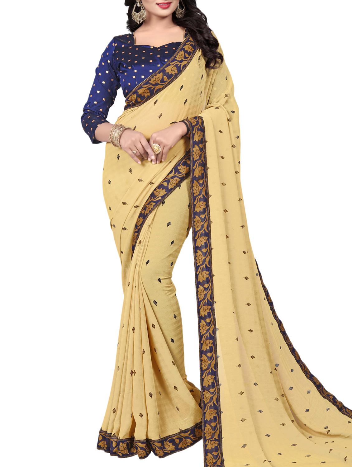 contrast bordered woven saree with blouse - 15354243 - Zoom Image - 0