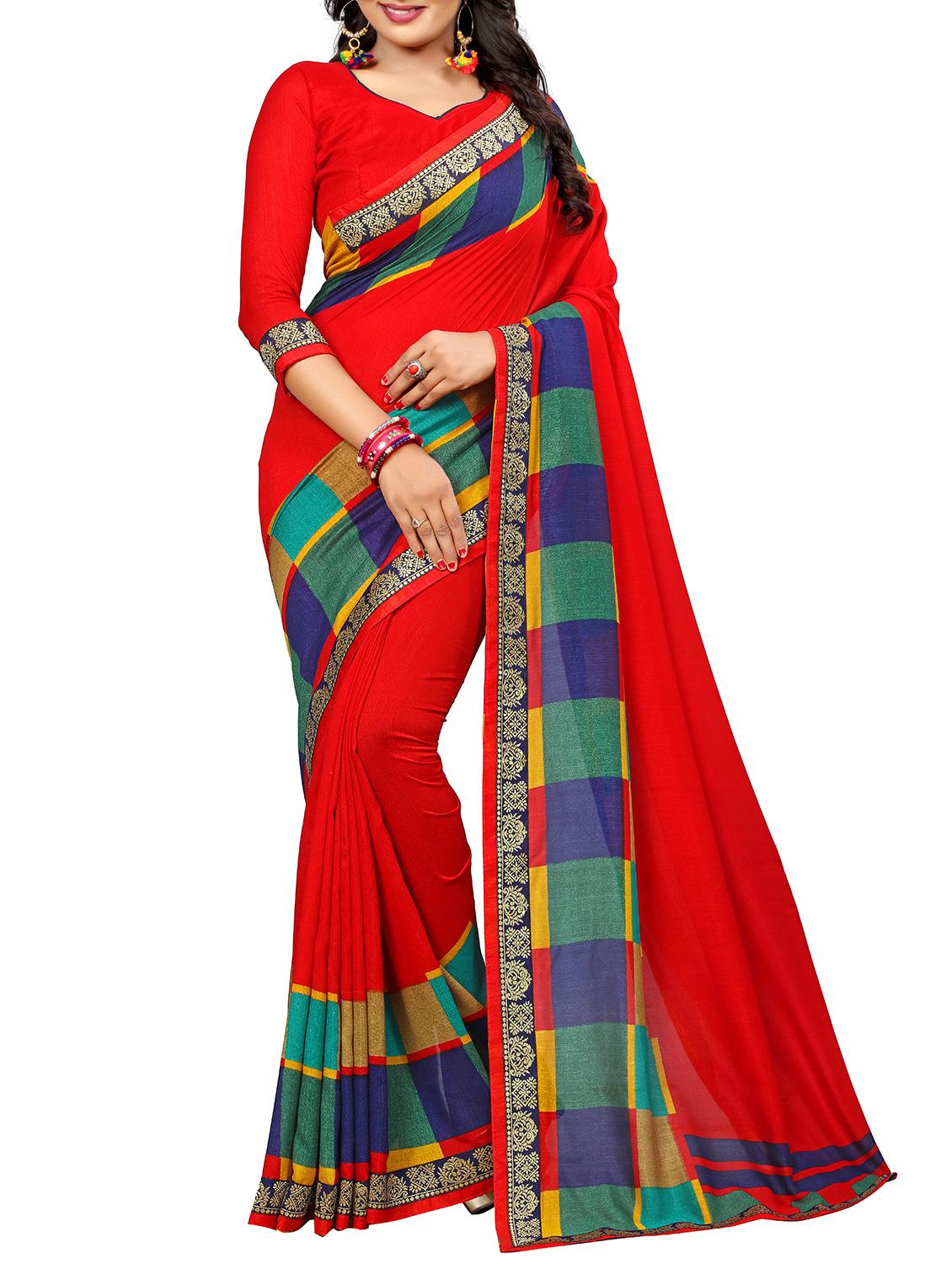 contrast bordered saree with blouse - 15354268 - Zoom Image - 0