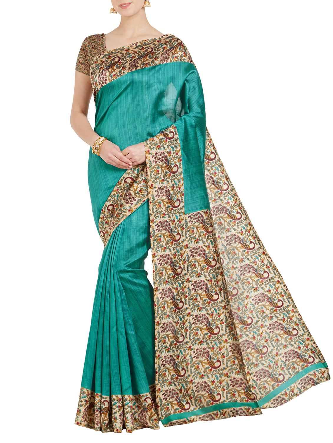 disty floral bordered saree with blouse - 15354270 - Zoom Image - 0