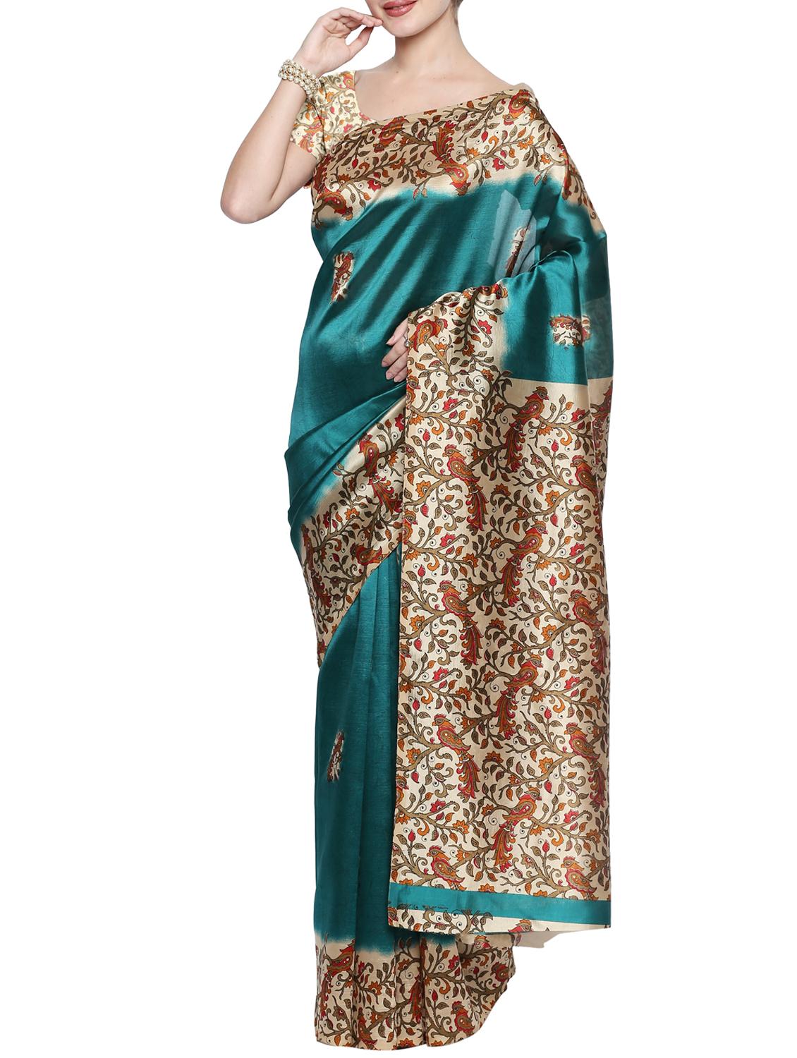 contrast bordered  saree with blouse - 15354273 -  Zoom Image - 0