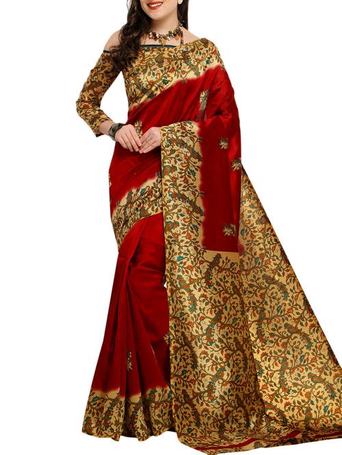 contrast bordered printed saree with blouse - 15354274 - Standard Image - 0