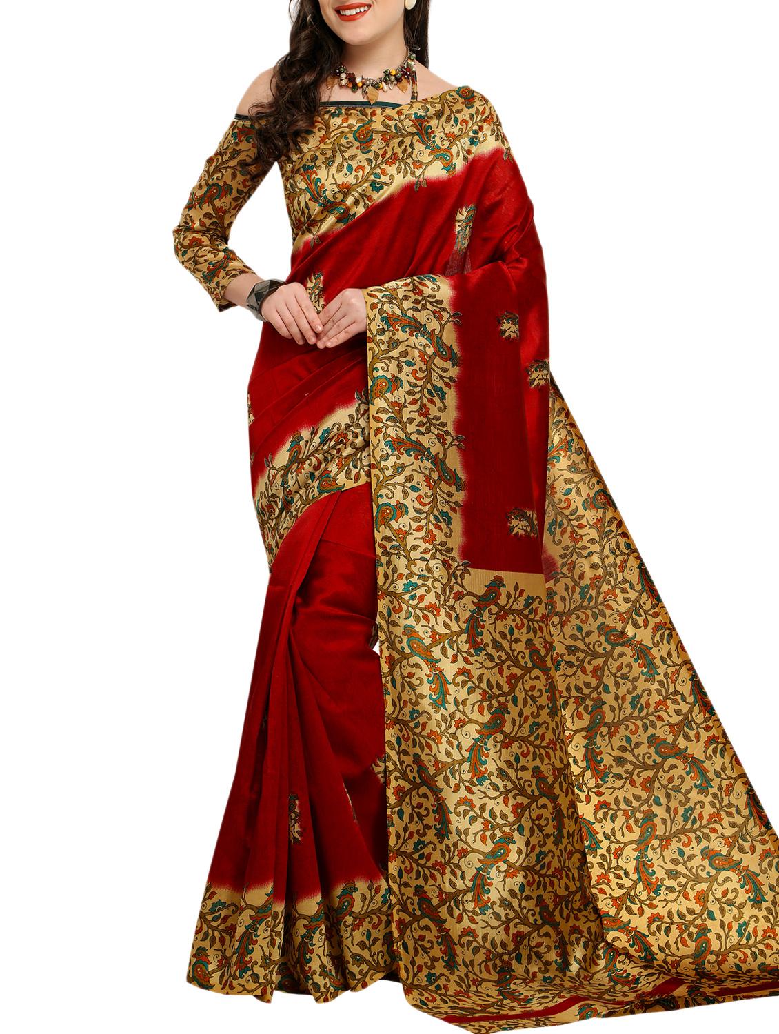 contrast bordered printed saree with blouse - 15354274 - Zoom Image - 0