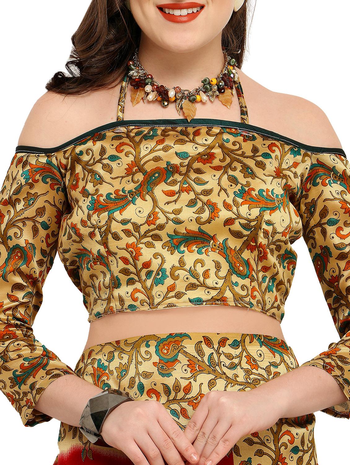 contrast bordered printed saree with blouse - 15354274 - Standard Image - 3