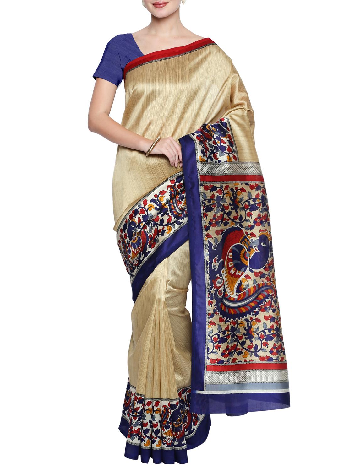 contrast bordered saree with blouse - 15354275 -  Zoom Image - 0