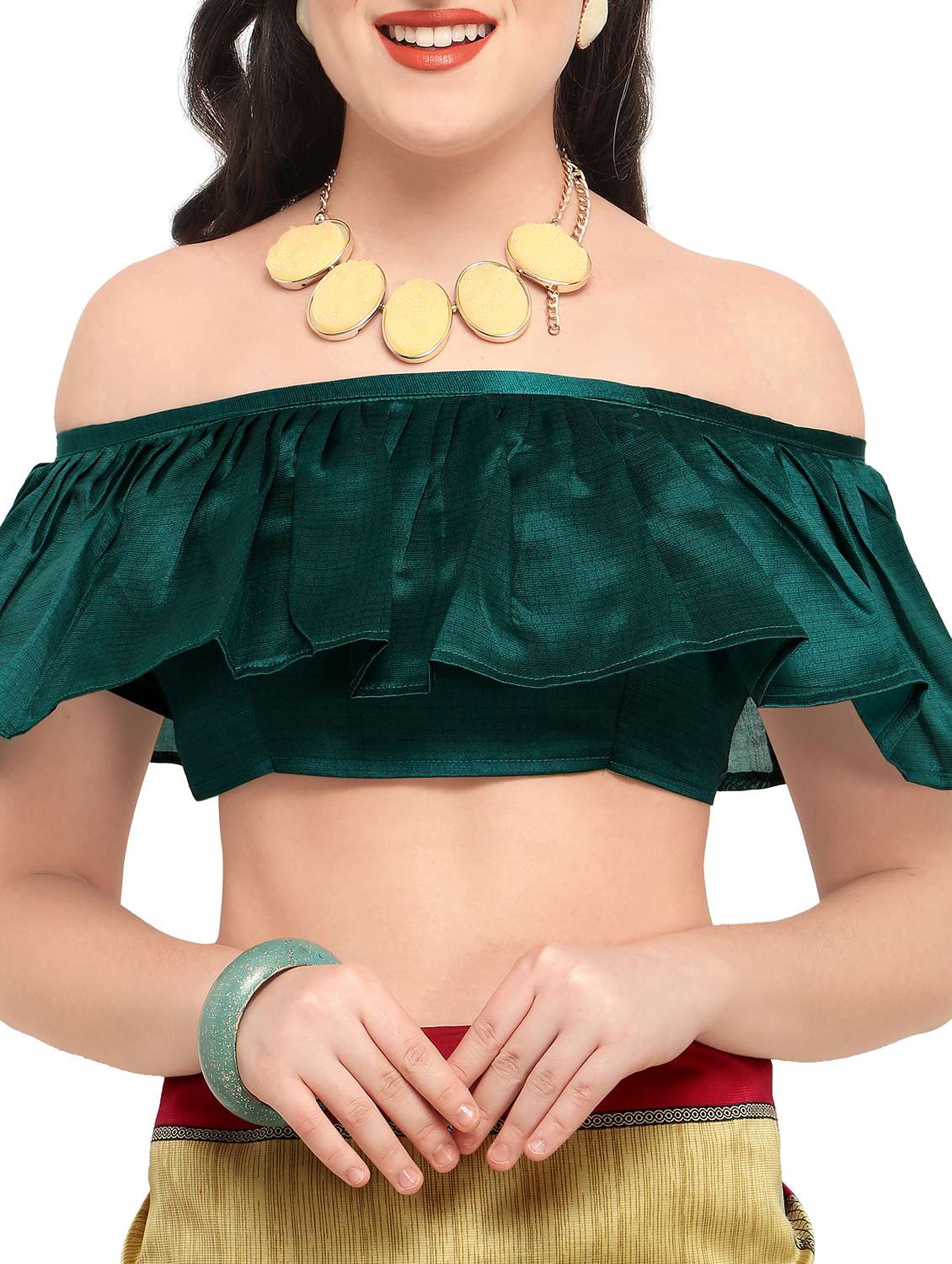 contrast bordered saree with blouse - 15354276 -  Standard Image - 3