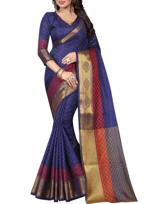 jacquard work blue saree with blouse - 15362093 - Standard Image - 0