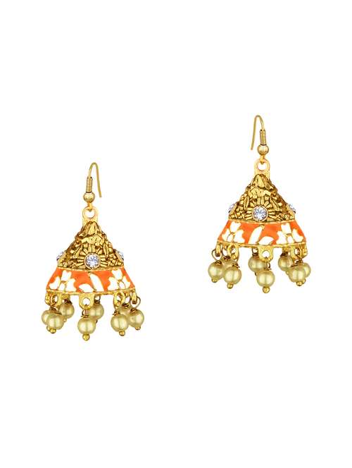 gold metal jhumka earring - 15363210 - Standard Image - 0