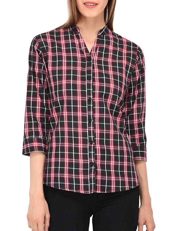 mandarin collar checkered shirt