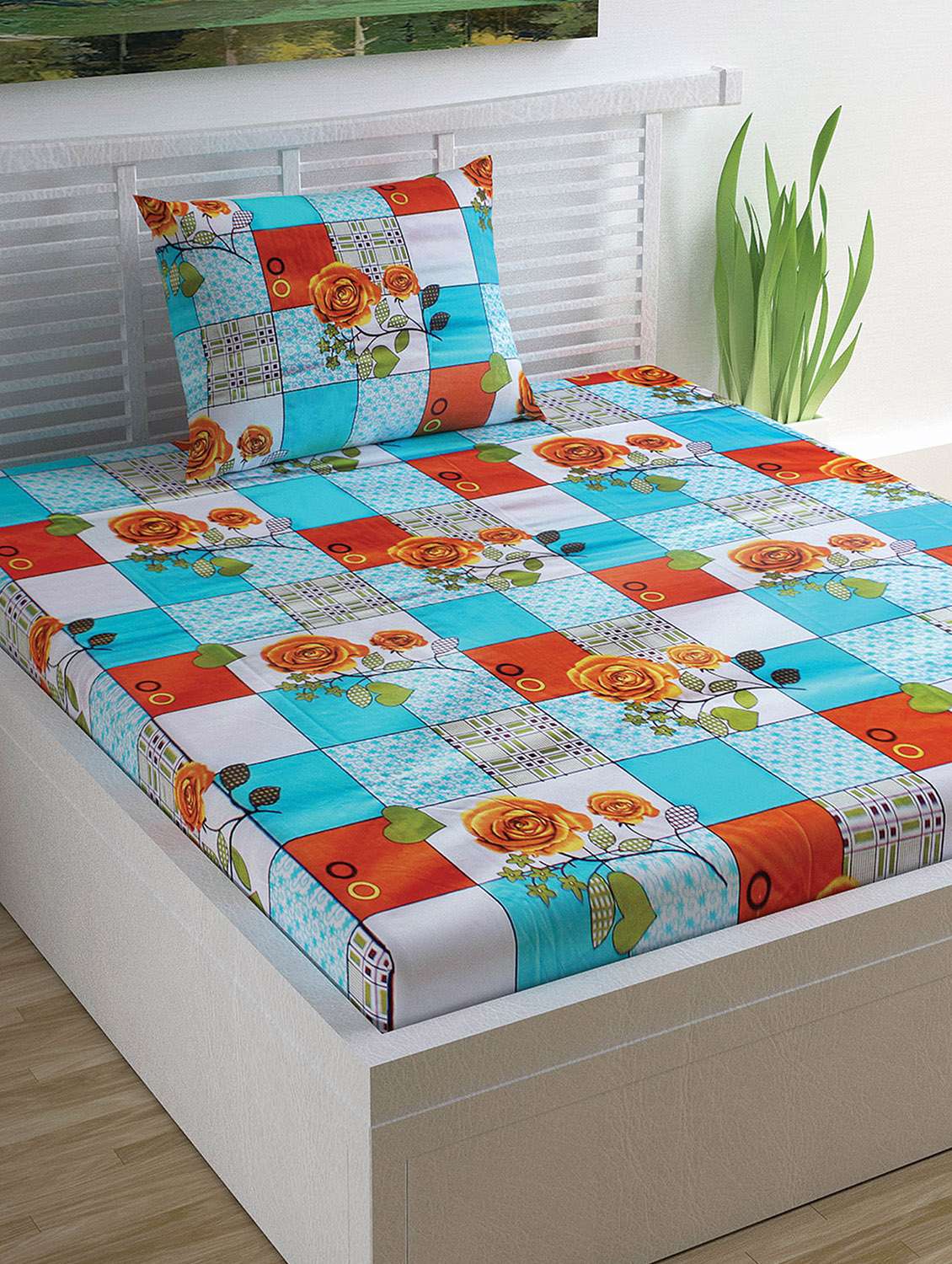 100% cotton 120tc single bedsheet with 1 pillow cover