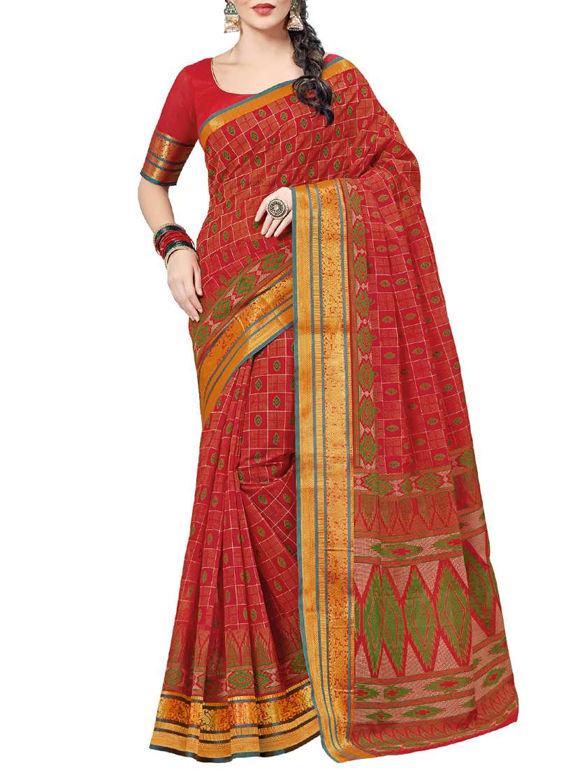 zari border geometrical printed saree with blouse