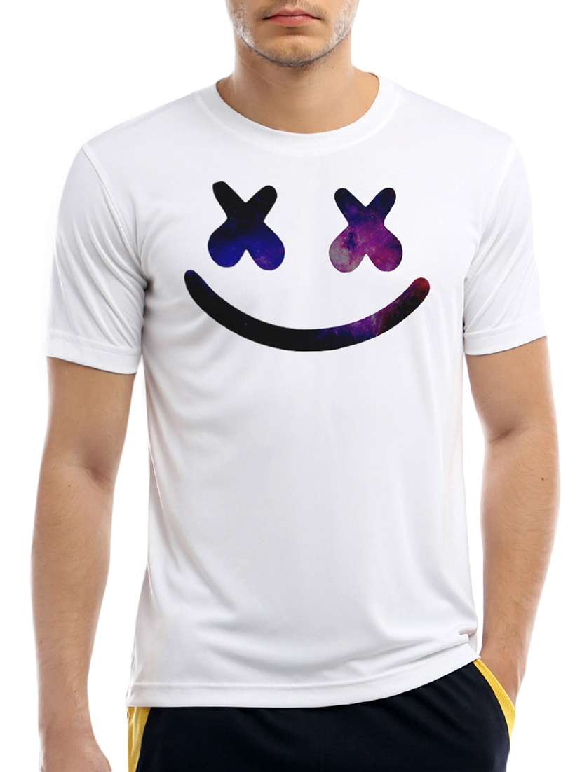 white polyester chest print t-shirt