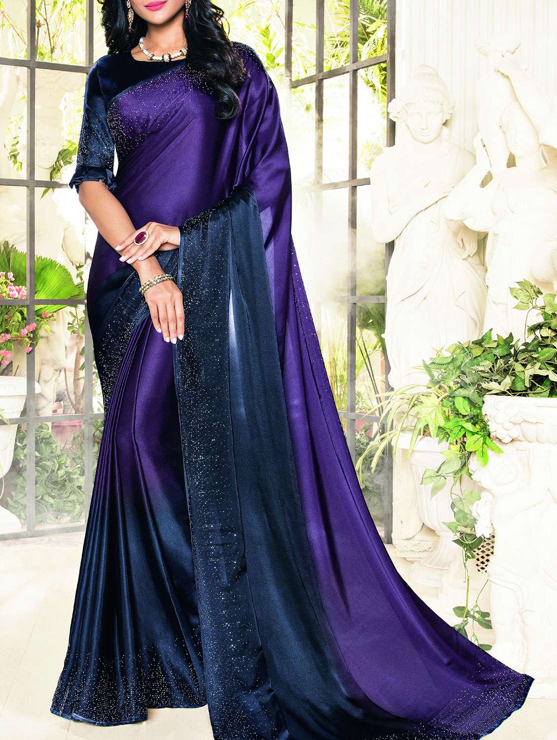 embellished  bordered saree with blouse