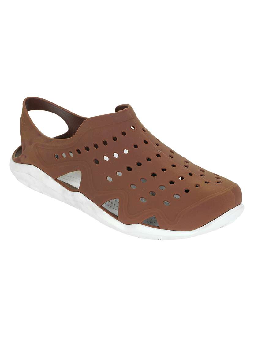 brown back strap clogs