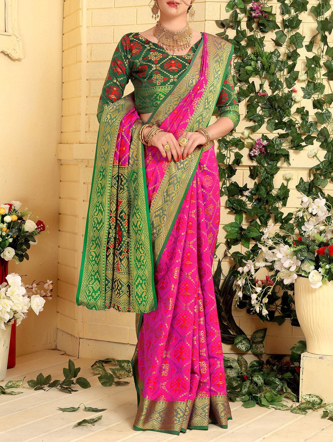 contrast border zari patola saree with blouse - 15378306 -  Zoom Image - 0