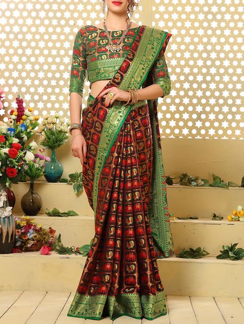 contrast border zari patola saree with blouse - 15378309 -  Standard Image - 0
