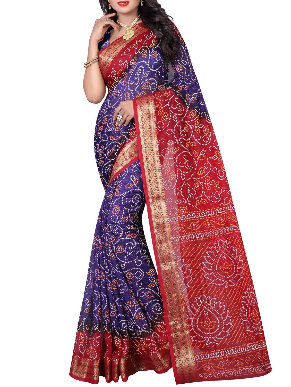 contrast border bandhani saree with blouse - 15378333 - Zoom Image - 0