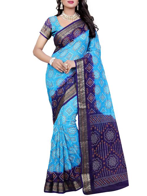 contrast border bandhani saree with blouse - 15378356 -  Standard Image - 0
