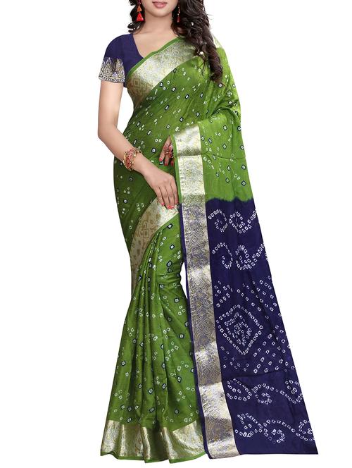 contrast border zari bandhani saree with blouse - 15378375 - Standard Image - 0