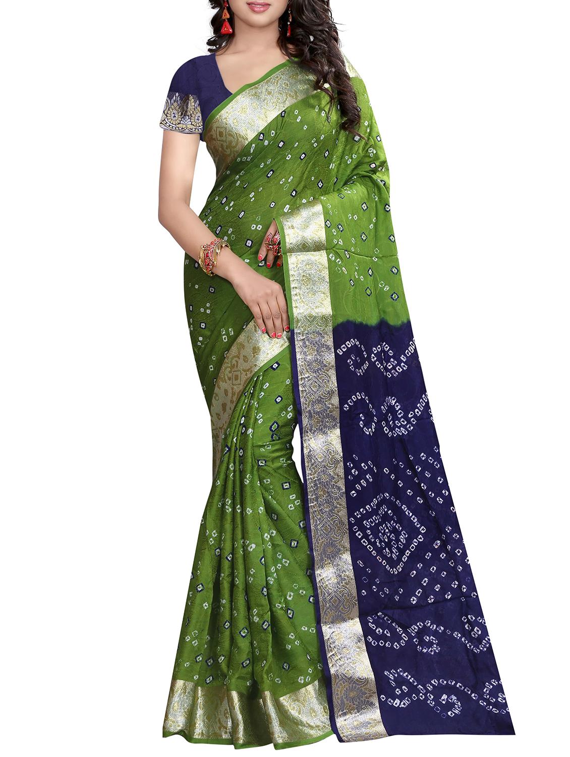 contrast border zari bandhani saree with blouse - 15378375 - Zoom Image - 0