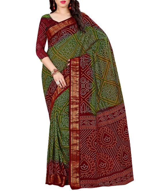 contrast pallu bandhani saree with blouse - 15378380 -  Standard Image - 0