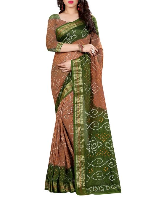 contrast pallu bandhani saree with blouse - 15378384 -  Standard Image - 0