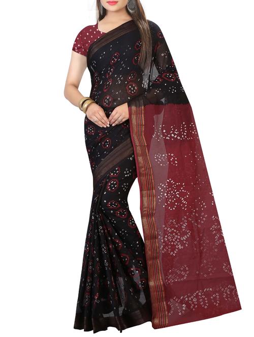 contrast pallu bandhani saree with blouse - 15378399 -  Standard Image - 0