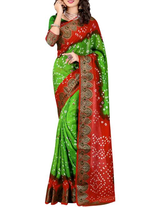 contrast border bandhani saree with blouse - 15378415 -  Standard Image - 0