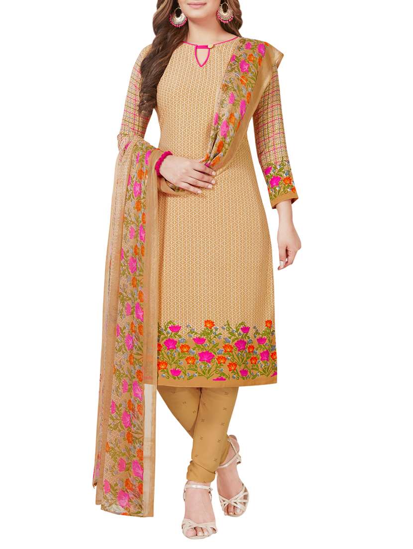 floral print unstitched churidaar suit