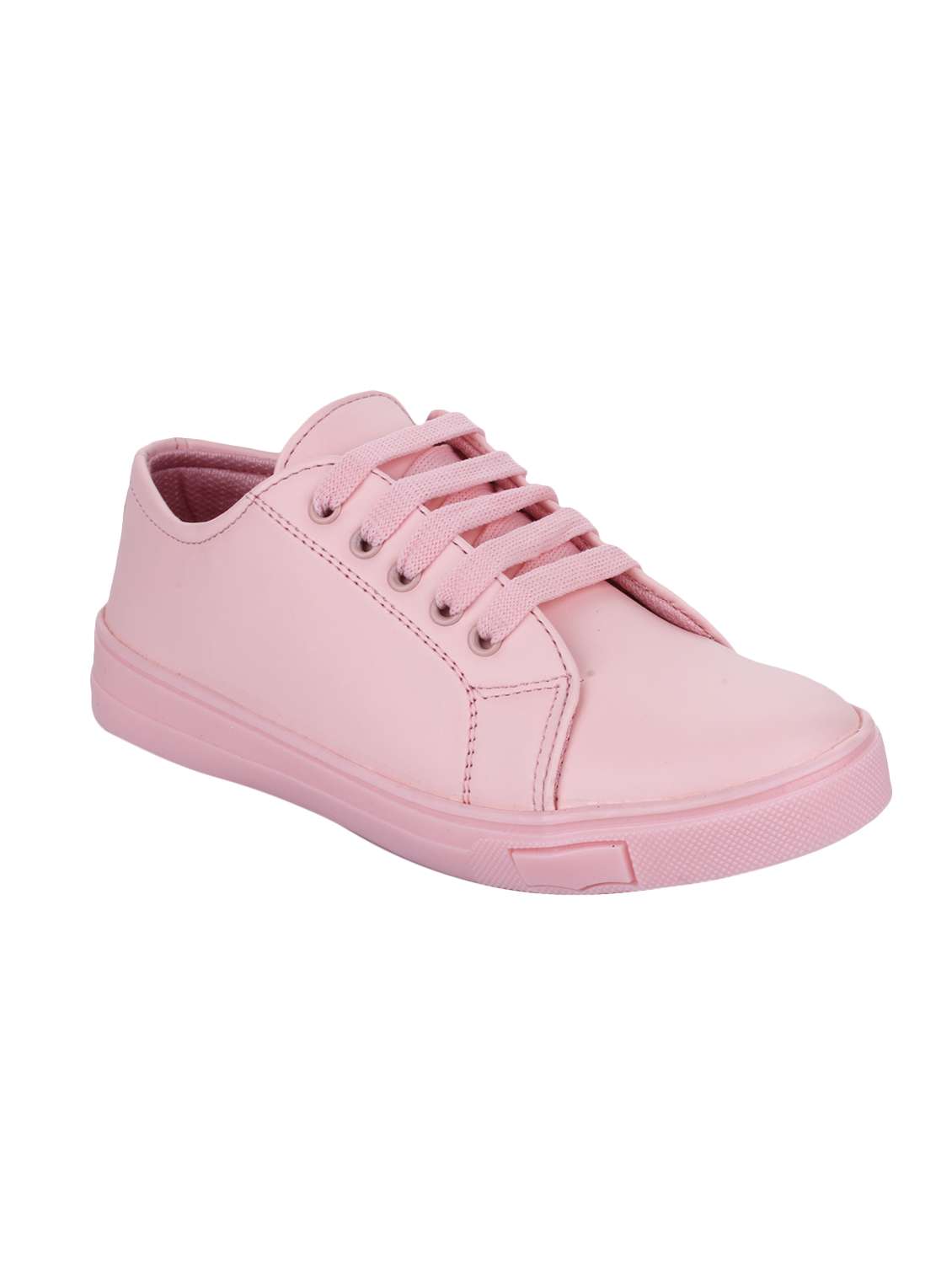 pink leatherette laceup sneakers