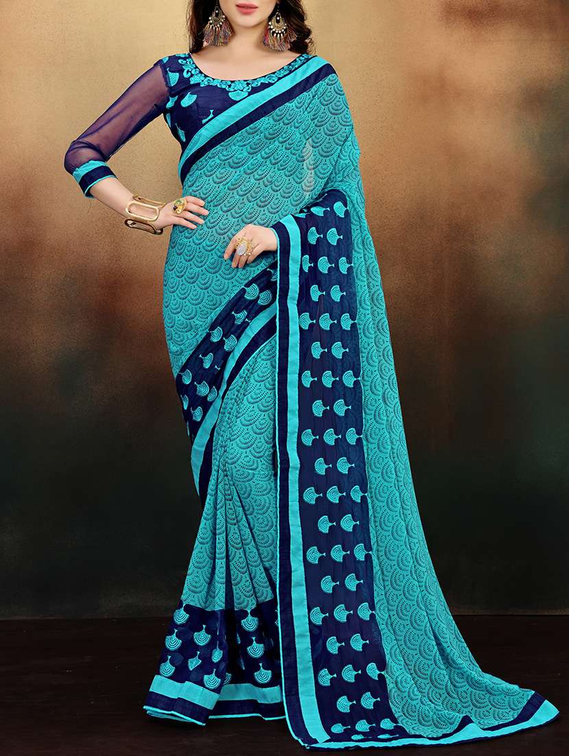 contrast bordered printed saree