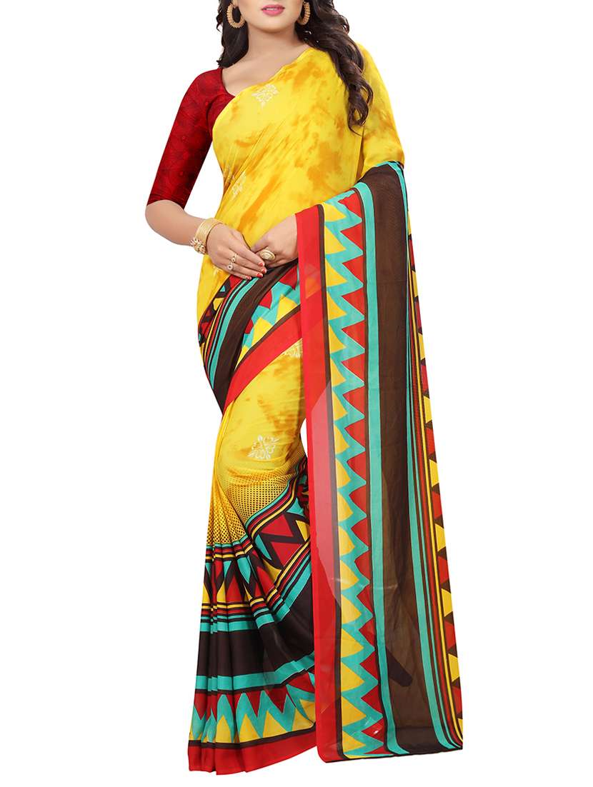 Temple bordered printed saree with blouse