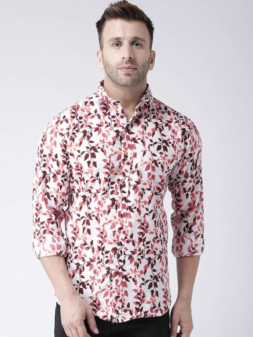 mens leaf print casual shirt