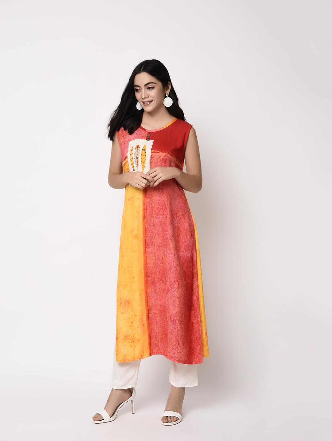 straight color block kurta - 15384534 -  Zoom Image - 0