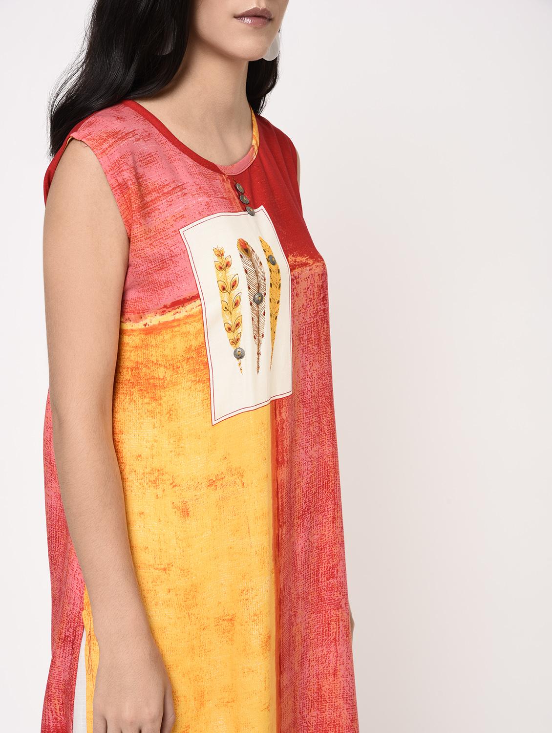 straight color block kurta - 15384534 - Standard Image - 3