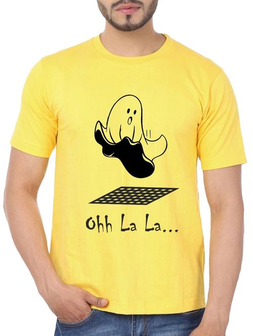 yellow cotton chest print t-shirt - 15385758 - Standard Image - 0