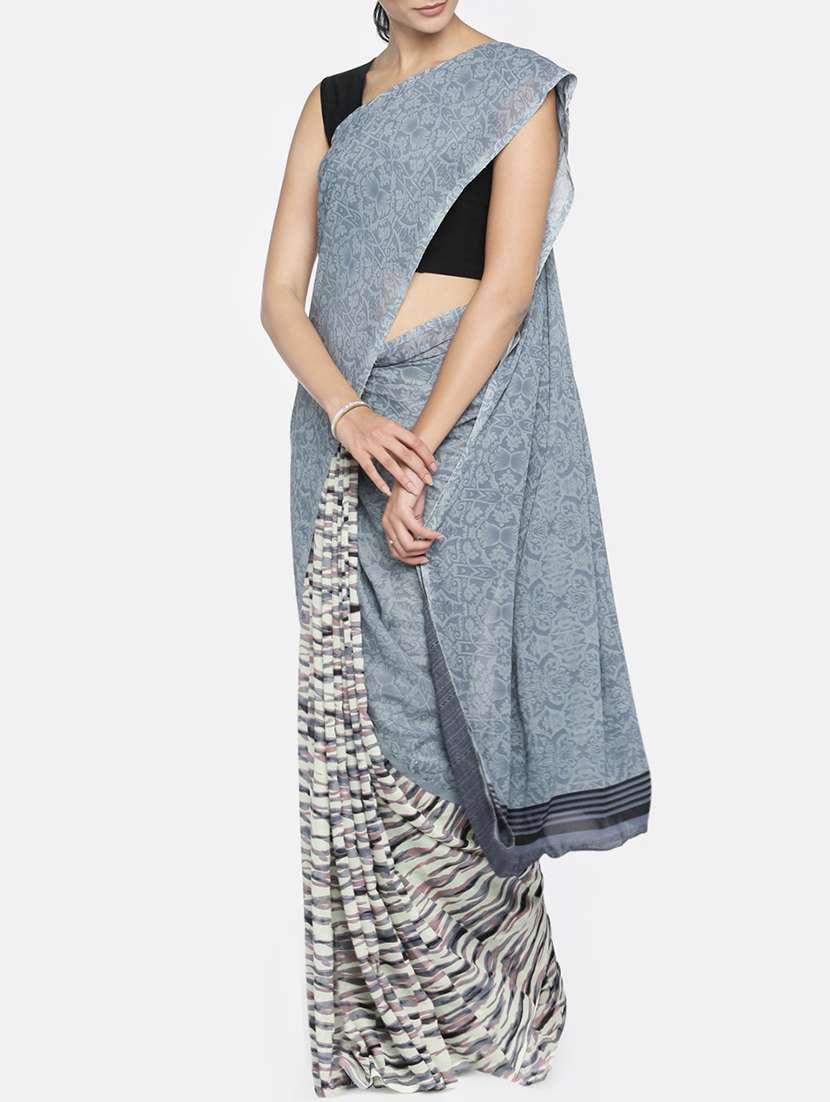 printed half and half saree with blouse