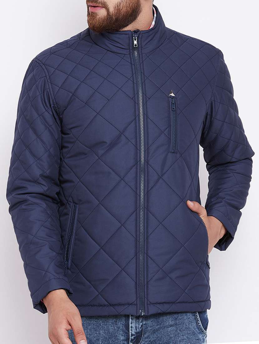 navy blue nylon blend puffer jacket