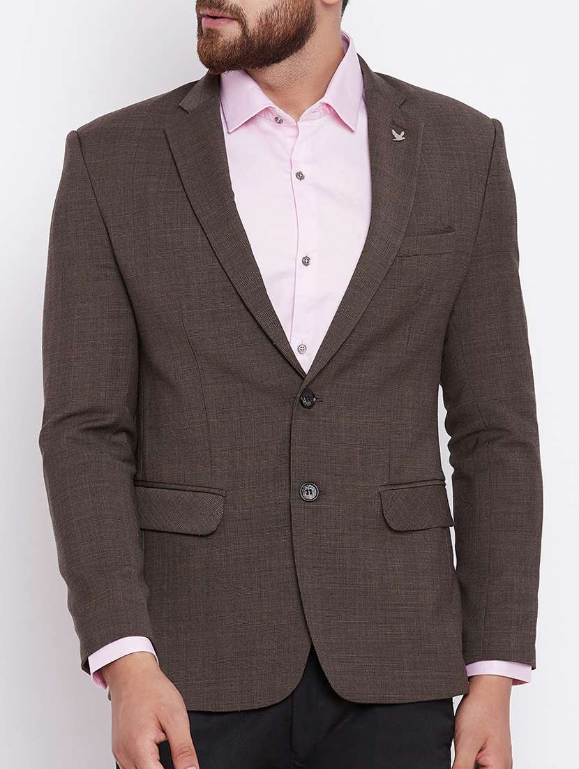 brown polyester casual blazer