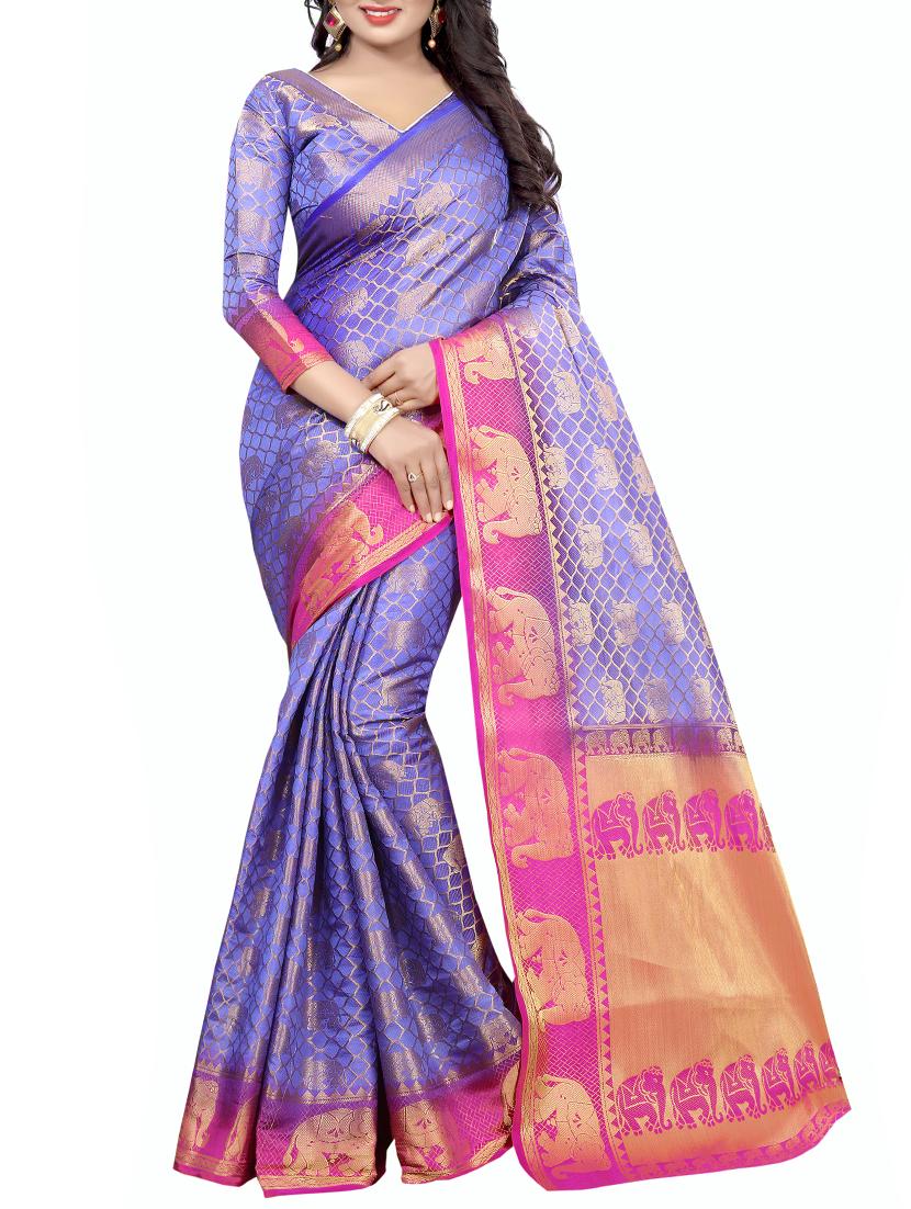 gold pallu zari kanjivaram saree with blouse - 15386971 - Zoom Image - 0