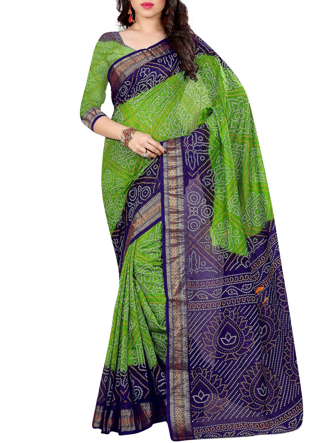 contrast border bandhani saree with blouse