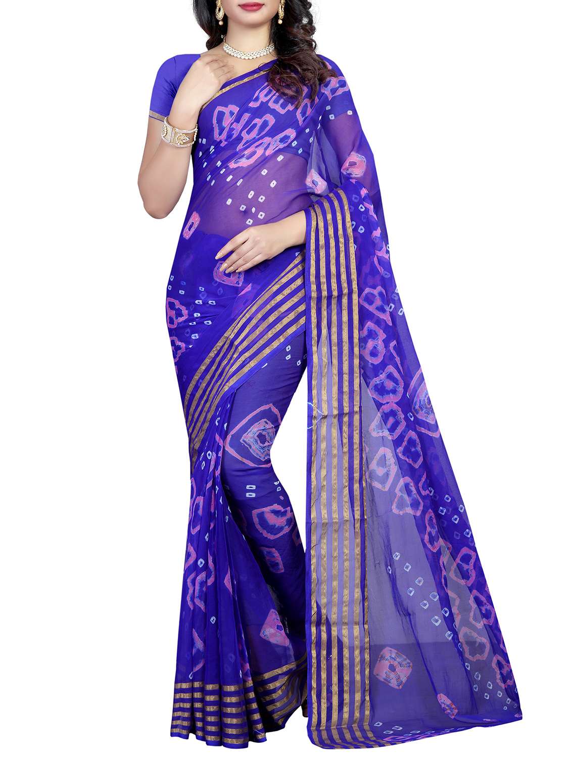 striped border nbandhani saree with blouse