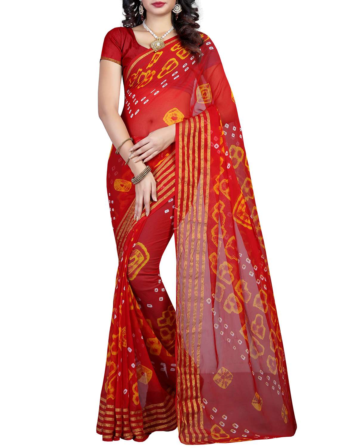 striped border nbandhani saree with blouse