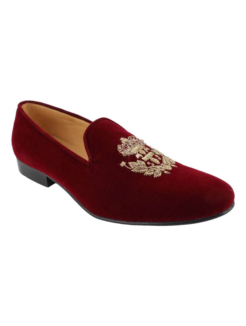 maroon velvet casual slip ons