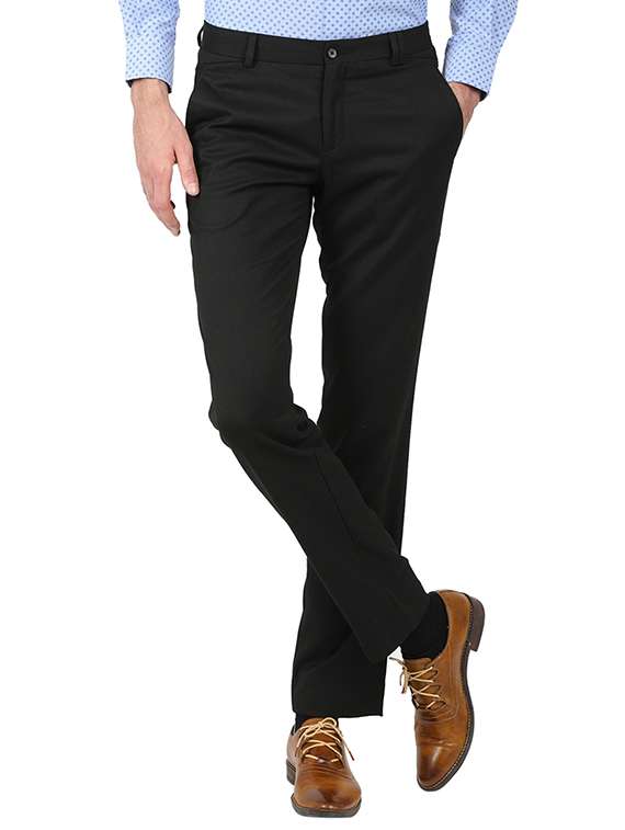 black cotton flat front formal trouser