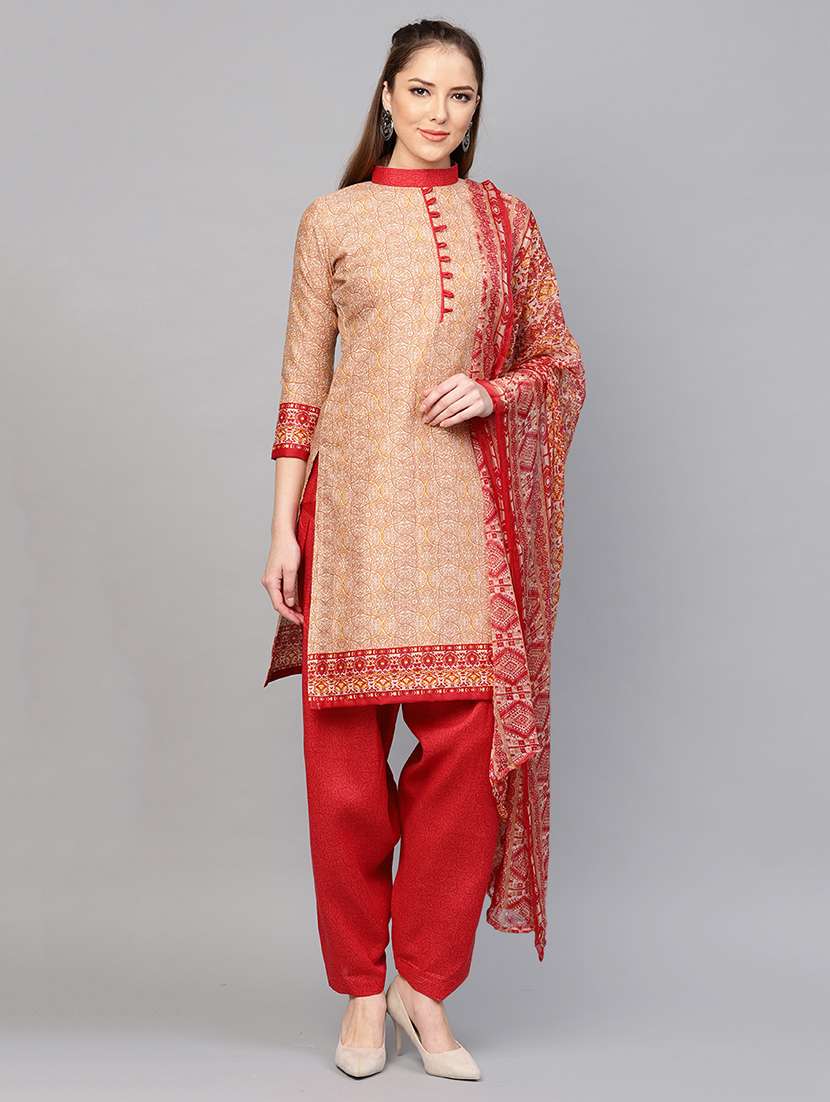 printed unstitched patiyala suit
